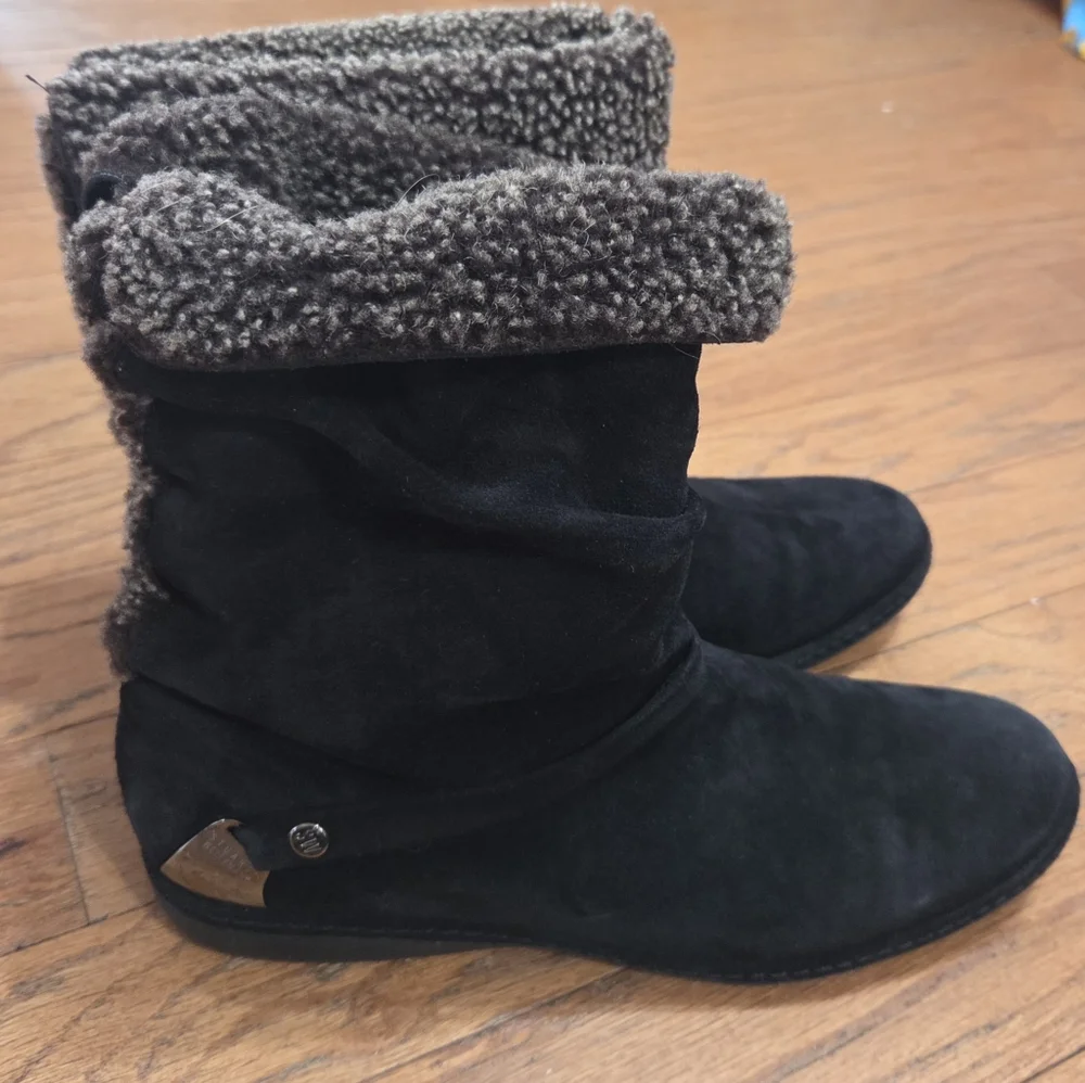 Stuart Weitzman Black Suede Sherpa Ankle Boots Size 9.5